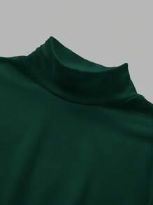 SHEIN BASICS 秋冬季基本款高领修身长袖纯色女式上衣，升级保暖内衬，时尚、休闲、舒适、百搭，不显臃肿 - 綠色 - 查看 6