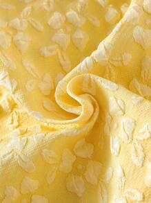 2pcs Girls (Small) Yellow Textured Fabric Vest & Shorts Set, Fashionable Design, Unique Summer Girl Outfit Summer Holiday