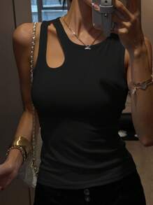 DAZY Women's Solid Color Hollow-Out Round Neck Fitted Camisole