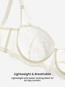 LUVLETTE 女士内衣休闲曲线半罩杯聚拢透气钢圈性感无衬里白色蕾丝优雅网眼迷你文胸新娘内衣 - 米色 - 查看 7