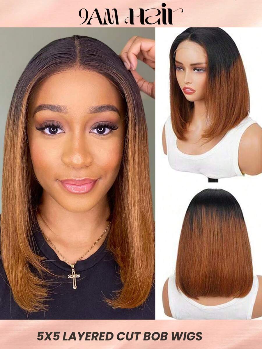 5x5 Bob Ren Tóc giả Bóng Lớp Cắt Mượt Thẳng Bob Tóc giả Ren Khép kín Con người Tóc giả Đối với phụ nữ 180 Mật độ - SNATURAL/30 - Xem 1