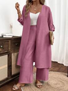 SHEIN LUNE 大码女士梭织休闲度假夏季两件套