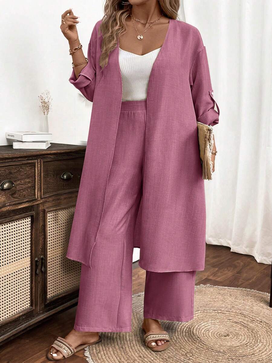 SHEIN LUNE 大码女士梭织休闲度假夏季两件套