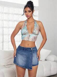Jeanoix High-Waisted Denim Shorts, Blue Washed Denim Shorts, A Must-Have Item For 2025, Perfectly Suitable For Daily Wear - Medium Wash - View 2