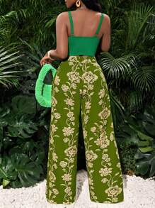 女士简约优雅绿色长款休闲裤，舒适款式 - 綠色 - 查看 2