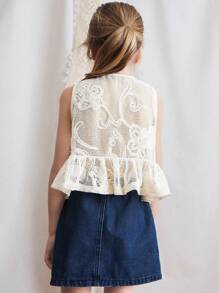 SHEIN 少女波西米亚风刺绣荷叶边下摆背心和吊带背心，适合夏季穿着