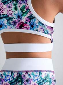 SHEIN Young Girls Floral Printed Sleeveless Top And Shorts Activewear Set, Pink, Purple And Blue, Suitable For Holiday, Sports, Outdoor Activities, All Seasons Workout Clothes For Kids Girls Activewear Kids Workout Clothes Young Girls Athletic Sets Girls Active Wear Girls Workout Set Girls Activewear Set Girls Biker Short Set Tween Girl Workout Set Girls Yoga Set