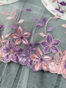 Myrelith 女士花卉刺绣薄纱文胸上衣，紫色蕾丝文胸，精致花卉设计，适合日常穿着，内衣文胸 - 紫色 - 查看 4