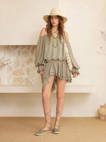 Styleloop 棕色波西米亚风格系带平底凉鞋，日常休闲搭配裙子或裤子，绳底 - 墨綠色 - 查看 6