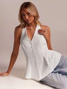 Avantive New Summer Halter Neck Sleeveless A-Line Women Top - White - View 7