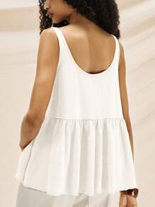 Easelle Summer Casual Splice A-Line Washed Vintage Tank Top Cotton - White - View 3