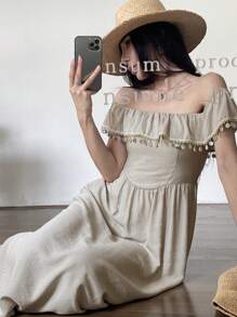 DAZY New Summer Women's Long Beach Dress Off Shoulder Top Vacation Maxi Dress Boho - Khaki - View 1
