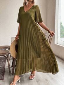 SHEIN LUNE Vestido con mangas fruncidas y volantes para mujer de talla grande