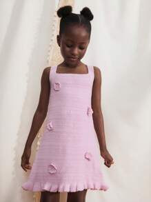 Maija Kids Maija Kids Young Girls Knitted Floral 3D Strap Dresses,In Fall/Winter