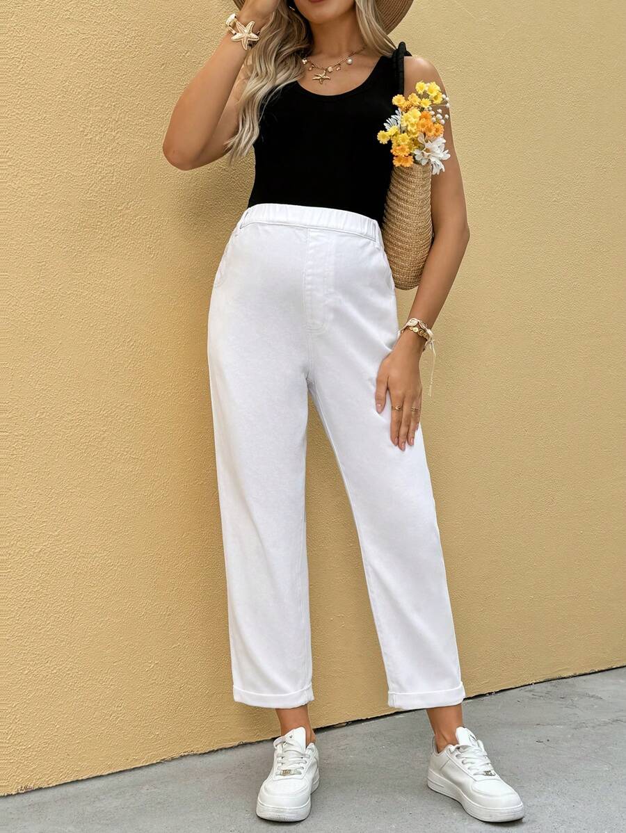 SHEIN Maternity Jeans,Beach,Summer Graduation Spring Vacation Beach Mother's Day Gift ﻿ - White - View 1