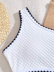 女孩时尚假日可爱黑色贝壳边连体衣，青少年款 - 白色 - 查看 6