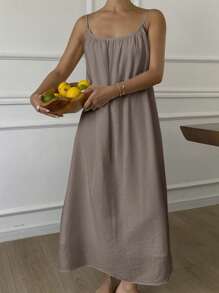 DAZY 女士长款连衣裙，时尚百搭，适合夏季穿着，休闲女士连衣裙，度假邮轮服装 - 咖啡 - 查看 4