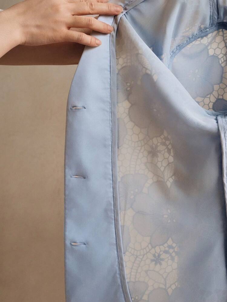 Giacca lunga elegante con maniche in pizzo, nuova collezione primavera/estate, blazer blu elegante da donna