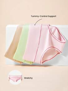 LUVLETTE 3-Pack Airy Cotton Basic High Waist Briefs Waist Tummy Control Women Underwear Panties Set-Colorful Design  Lingerie As Outerwear - Multicolor - View 4