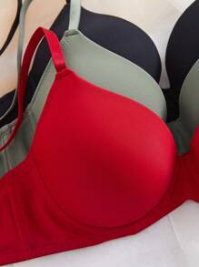 DesireSculpt 3件套女士简约舒适文胸，纯色日常钢圈文胸 - 彩色 - 查看 5