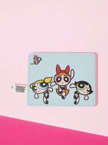 THE POWERPUFF GIRLS X SHEIN 1 件花朵、泡泡、毛茛图案学生/公交卡/信用卡皮革卡夹迷你钱包，蓝色 - 藍色 - 查看 2