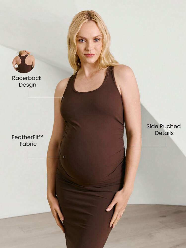 FeatherFit™ フォーム マタニティ吸汗ストレッチスリムフィットタンクトップ、妊婦ヨガ、ピラティス、スタジオ、ジムでの日常カジュアルウェア