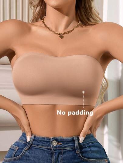 Snug Zone 1pc Women Solid Color Wireless Bandeau Bra, Suitable For Daily Wear