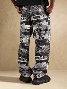 SUMWON Loose Fit Wide Leg Printed Jogger Pants Streetwear Festival Baggy Skater Style All Season Casual Loungewear Urban Fashion Statement Pants