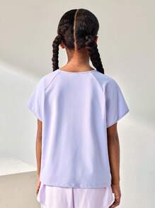 JNSQ T-shirt à manches courtes pour sports de plein air pour préadolescentes retournant à l'école, Top de sport à manches courtes pour enfants avec col rond et impression réfléchissante 3M