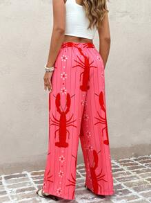 Breezaya Plus Size Women's Holiday Lobster Print Pants Fall Cloth For Women - Red - View 2