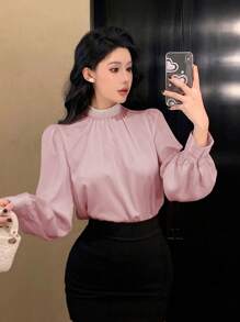 DAZY Women's Elegant Lustrous Fabric Blouse, Summer New Style,Fall Clothes