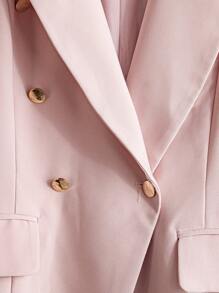 SHEIN Clasi Bộ vest blazer tay ngắn màu hồng và quần ống đứng cho nữ, nhẹ nhàng, thanh lịch và sang trọng cho mùa hè - Màu xanh lam - Xem 4