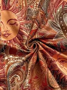 Soleia Combinaison courte casual d'été pour femmes avec imprimé soleil et torsade avant - Tabac - Voir 6