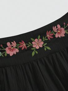 SHEIN MOD 2pcs/Set Embroidered Vacation Tank Top And Skirt - Black - View 3