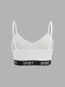 少女简约字母弹力细肩带交叉后背文胸 3 件套 - 黑與白 - 查看 8