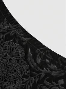 ROMWE Goth 優雅奢華的宮廷風格蕾絲刺繡裝飾頭骨浮雕天鵝絨拼接蕾絲邊緣女人人魚裙 - 黑色 - 查看 4