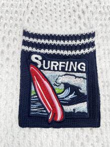 Surfspeed Men's Fashionable Designer Style Color Block Embroidered Knitted Cardigan Sweater - White - View 6