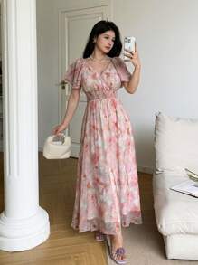 Modelyn 女士优雅花卉印花连衣裙，夏季