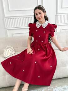 少女夏季纯色休闲连衣裙，时尚 - 紅色 - 查看 6