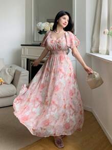 Modelyn 女士优雅花卉印花连衣裙，夏季