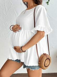 Plussiva Plus Size Maternity Ribbed Crew Neck Casual Short Sleeve T-Shirt White - White - View 5