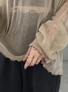FRIFUL Blusa holgada de malla transparente con cuello redondo, prenda de capa para primavera/verano para mujeres