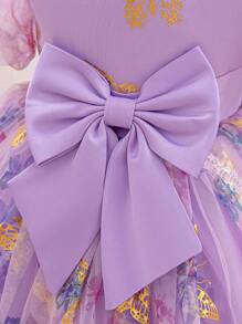 Cute Baby Girls Elegant Butterfly Pattern Organza Short Sleeve Dress, Summer - Mauve Purple - View 4