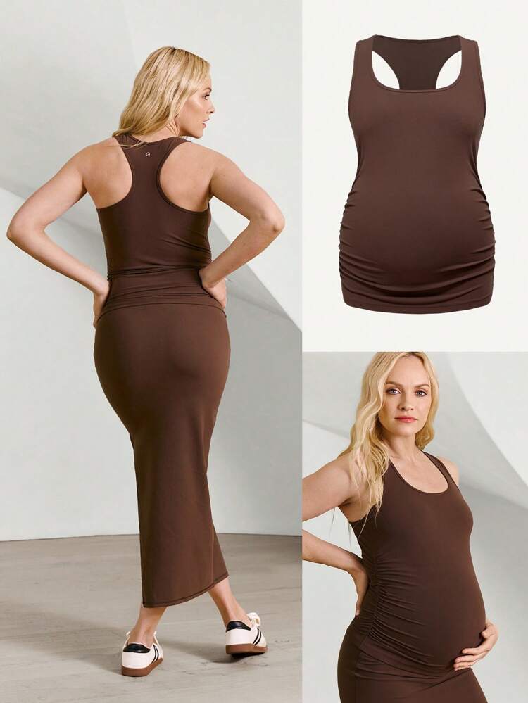FeatherFit™ フォーム マタニティ吸汗ストレッチスリムフィットタンクトップ、妊婦ヨガ、ピラティス、スタジオ、ジムでの日常カジュアルウェア