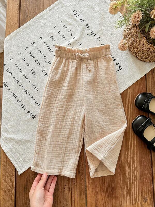 SHEIN LMoss Kids Babygirl schattige abrikooskleurige, veelzijdige, casual, losse, elastische taillebroek, zomer