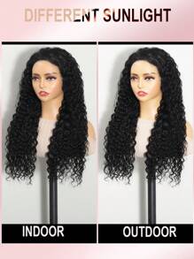 ALL READY WIG 13x6 蕾丝前假发，真人头发，预拔，180% 密度，透明水波纹，女士无胶假发，漂白结，自然色，抽绳，假发帽，适合所有头型 - Natural Black - 查看 12