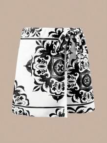 Swim Oasis Set de 3 piezas 2025 Nuevo diseño de traje de baño de una sola pieza con estampado de posicionamiento, falda y pantalones largos de malla para mujer, conjunto informal de playa de verano - Blanco y Negro - Ver 6