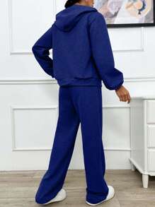 EURMUSE TWO PIECES TWO THREAD LIGHT GREY HOODIE SWEATSHIRT AND SWEATPANT WITH SPARKLE STONE DETAIL - Blue - View 2