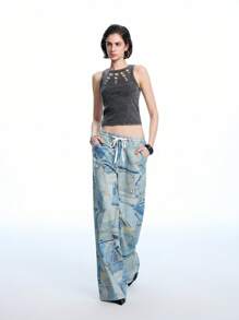 LYSMO 女士牛仔长裤，夏季时尚 - 藍色 - 查看 3