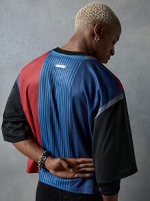 NEON BLANC Men's Street Fashion Letter & Stripe Print Round Neck Short Sleeve T-Shirt, Suitable For Summer, Streetwear Inspired - Black - View 3